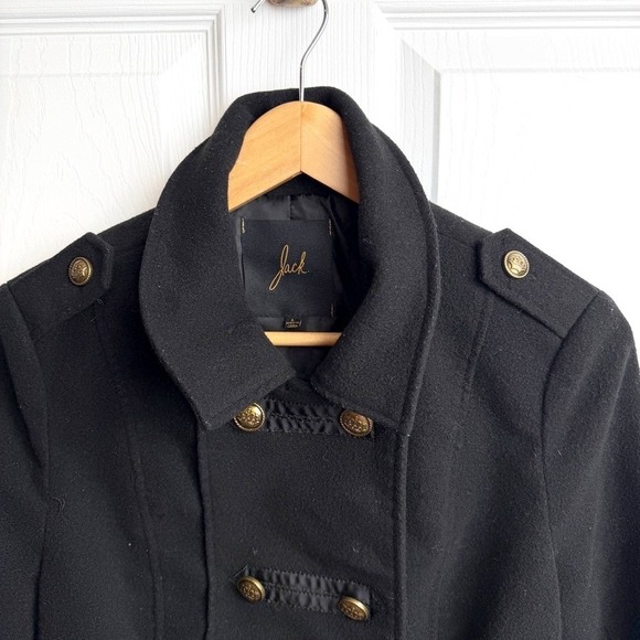 Jack Women Double Breasted Peacoat Jacket L Black Military Style Detachable Hood - Picture 4 of 11